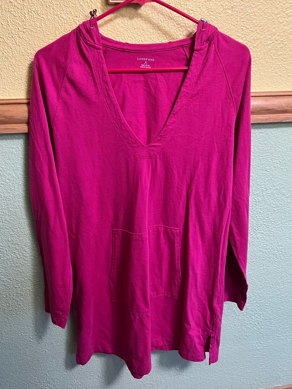 Lands' End Fuchsia Pink V-Neck Tunic Hoodie